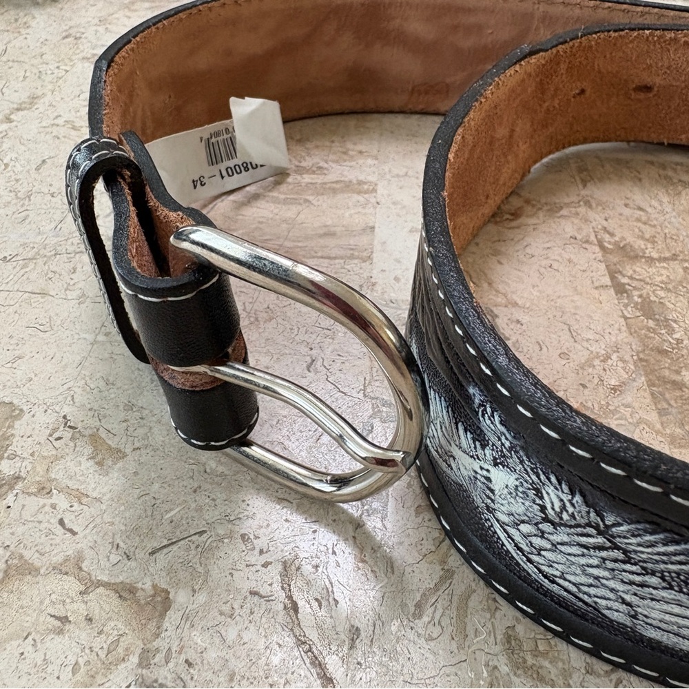 Western Black Leather Belt Eagle Motif Size 34” DoubleD Belt Collection